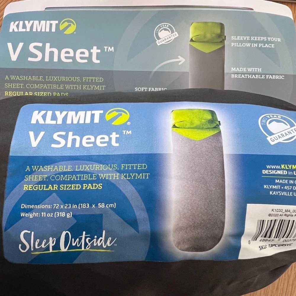 Klymit V Sheet Fitted Sleeping Pad Cover Regular Size Gray Green 72x23 NEW